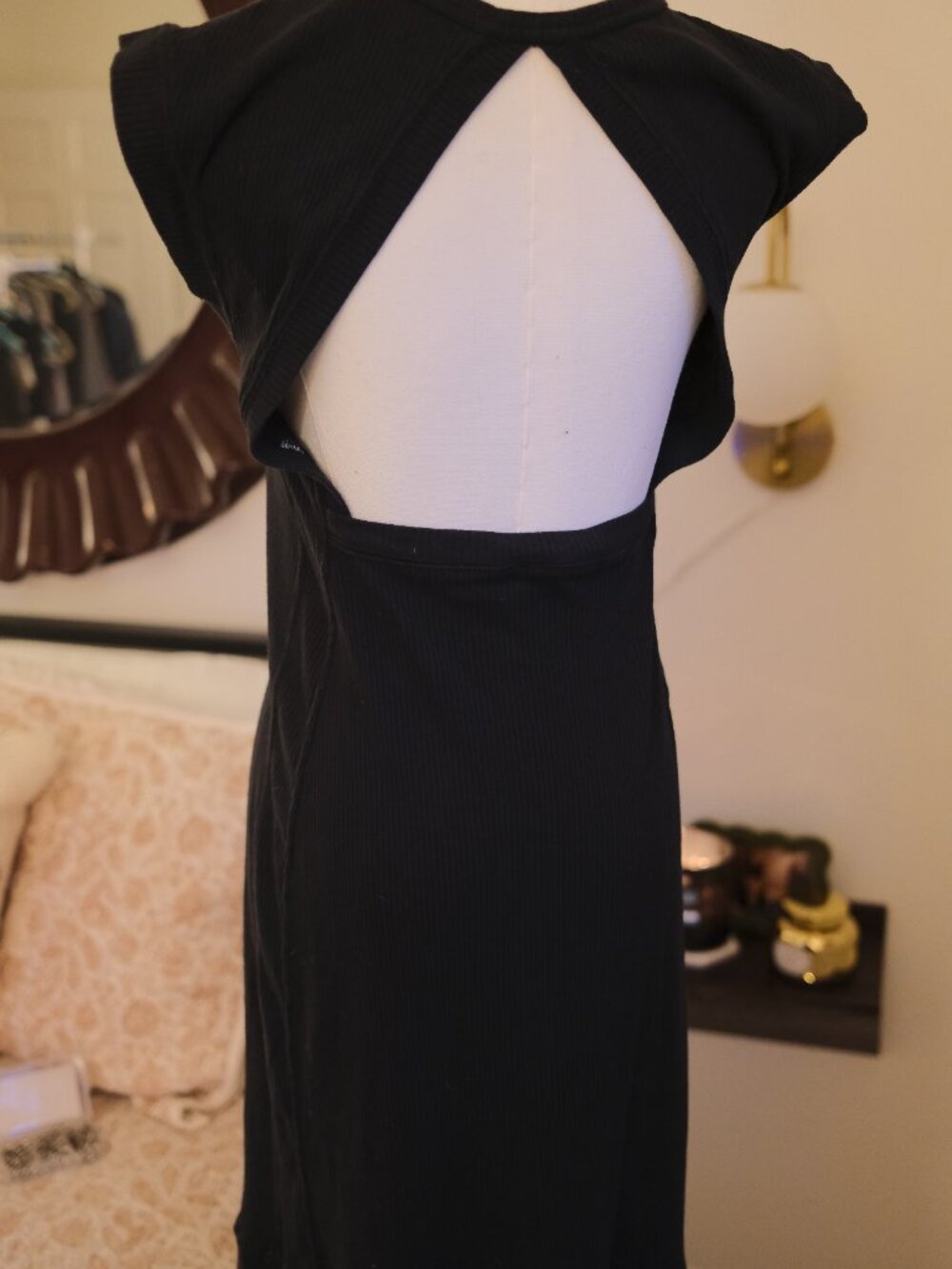 Daily Practice Black Open Back Midi Dress XS Ribbed Bodycon Minimal - Picture 3 of 4